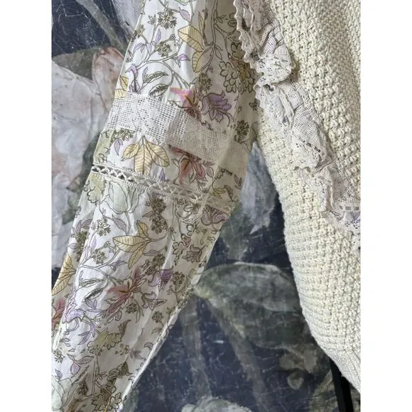 NWT | By Anthropologie Printed-Sleeve Ruffle Sweater Size Large - Picture 7 of 9